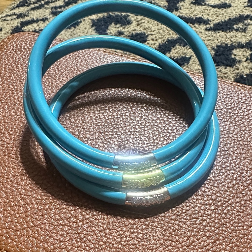 Authentic Buddha Girl 3 Kings All-Weather Bangles in a beautiful turquoise